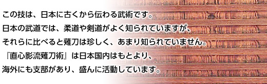 この技は、日本に古くから伝わる武術です。日本の武道では、柔道や剣道がよく知られていますが、それらに比べると薙刀は珍しく、あまり知られていません。
『直心影流薙刀術』は日本国内はもとより、海外にも支部があり、盛んに活動しています。